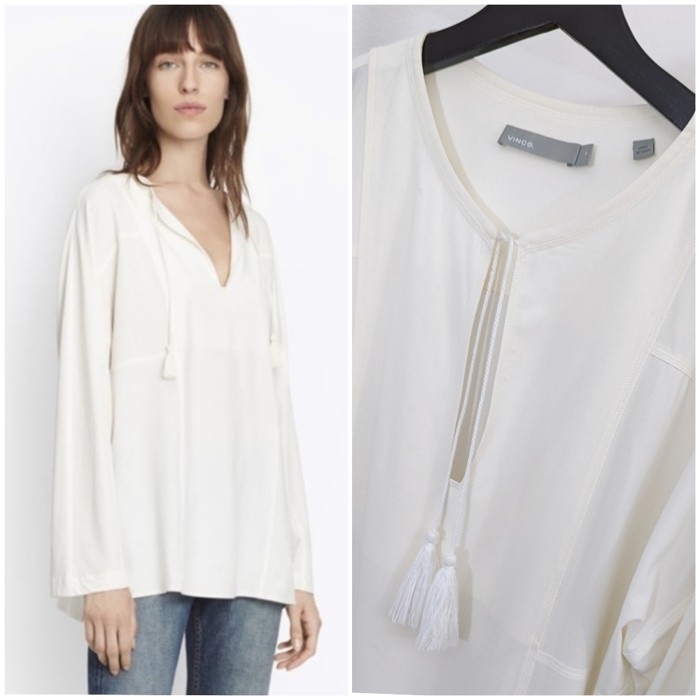 Vince V-Neck Tassel-Tie Festival Top